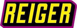 Logo rectangular de Reiger en fondo negro con letras amarillas y borde fucsia